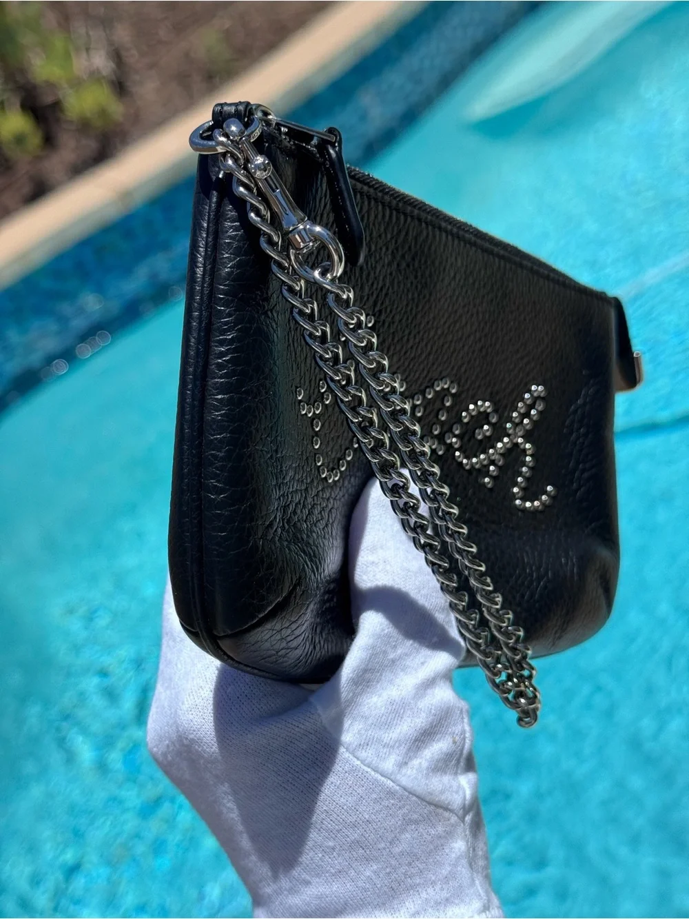 Coach clutch studded Coach script